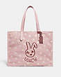 COACH®,LUNAR NEW YEAR TOTE 42 WITH RABBIT IN 100 PERCENT RECYCLED CANVAS,Recycled Canvas,X-Large,Silver/Powder Pink Multi,Front View