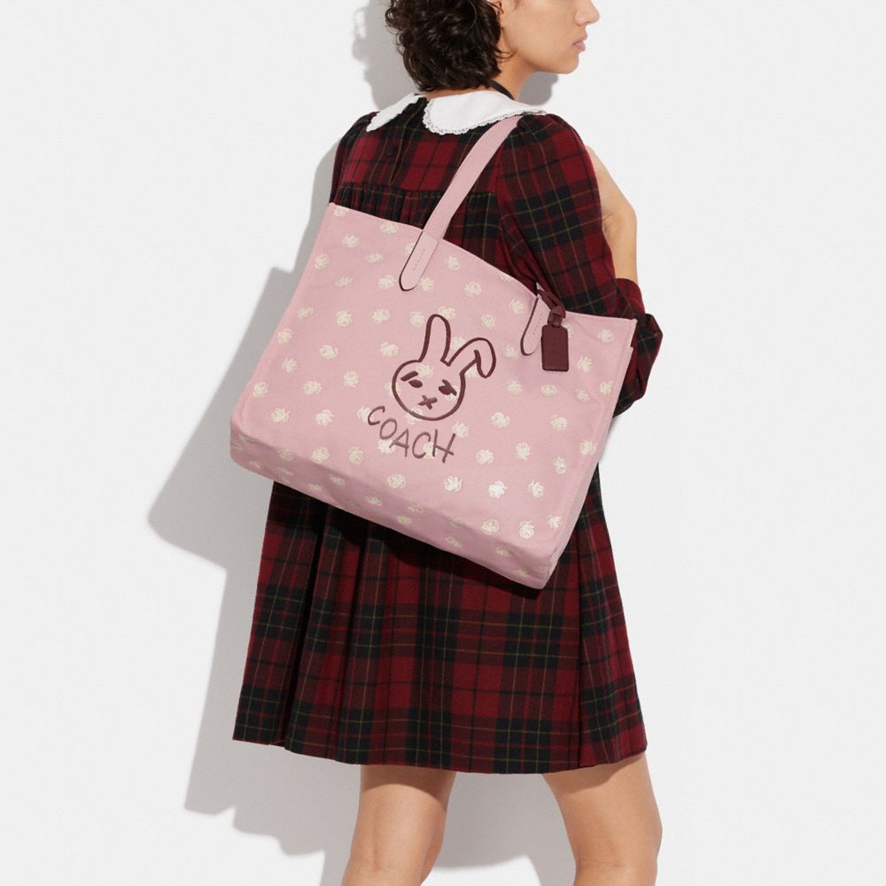 COACH®,Lunar New Year Tote 42 With Rabbit In 100 Percent Recycled Canvas,,Detail View