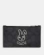 COACH®,LUNAR NEW YEAR ZIP CARD CASE IN SIGNATURE CANVAS WITH RABBIT,Charcoal Multi,Front View