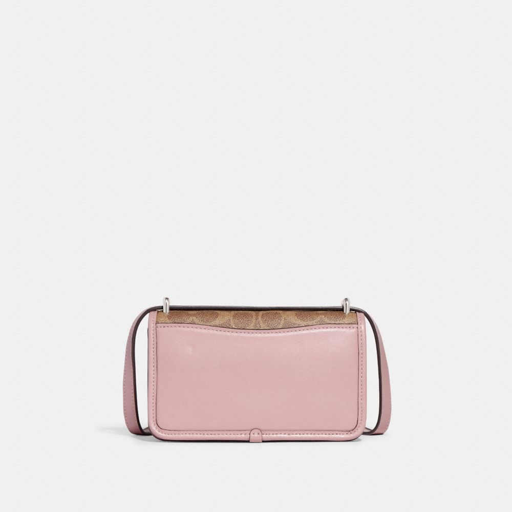 COACH®,LUNAR NEW YEAR BANDIT CROSSBODY BAG IN COLORBLOCK SIGNATURE CANVAS WITH RABBIT CHARM,canvas,Mini,Silver/Tan Powder Pink,Back View