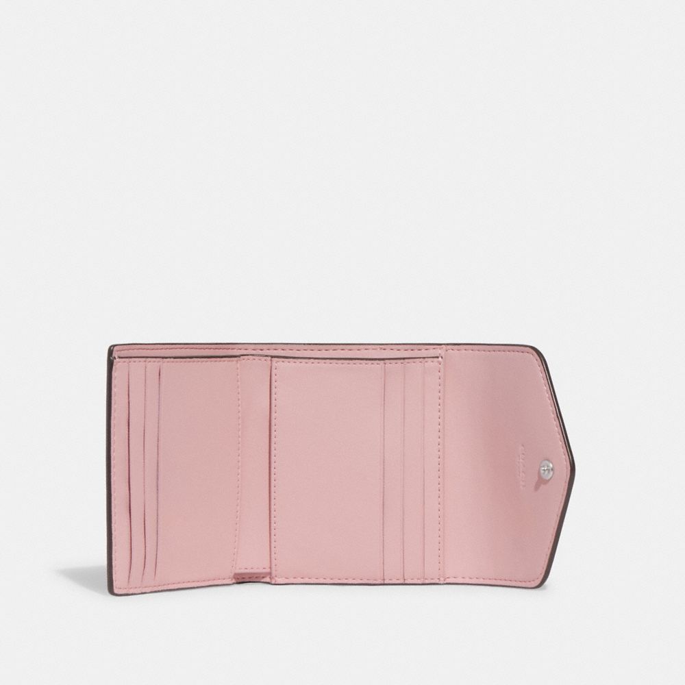 COACH®,LUNAR NEW YEAR WYN SMALL WALLET IN COLORBLOCK SIGNATURE CANVAS,Silver/Tan Powder Pink,Inside View,Top View