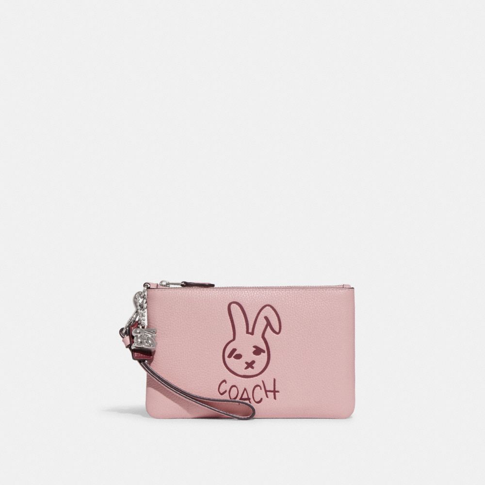 COACH®,LUNAR NEW YEAR SMALL WRISTLET WITH RABBIT,Silver/Powder Pink Multi,Front View image number 0