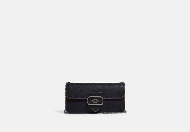 COACH®,MORGAN CROSSBODY IN SIGNATURE LEATHER,Smooth Calf Leather,Mini,Gunmetal/Midnight Multi,Front View