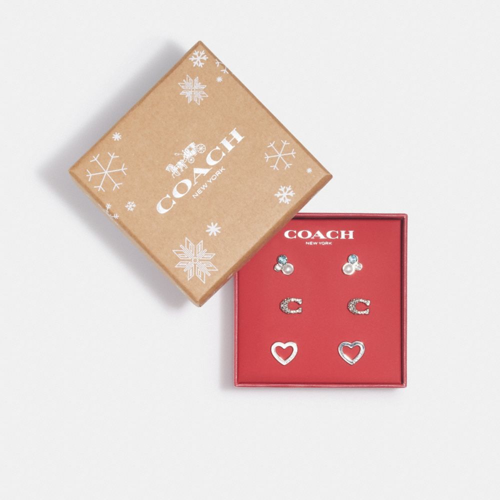 COACH®,Signature Stone Cluster Heart Earrings Set,,Inside View,Top View