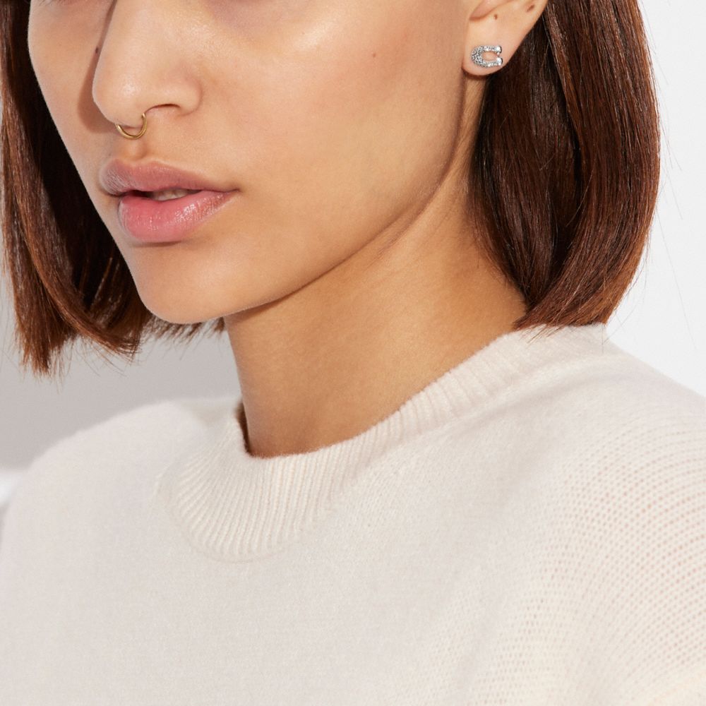 COACH®,Signature Stone Cluster Heart Earrings Set,,Detail View