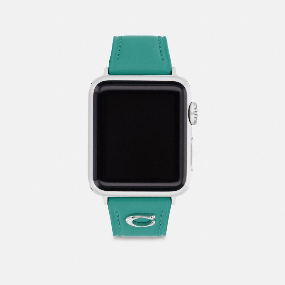 COACH®,APPLE WATCH® STRAP, 38MM, 40MM AND 41MM,Leather,Bright Green,Front View image number 0