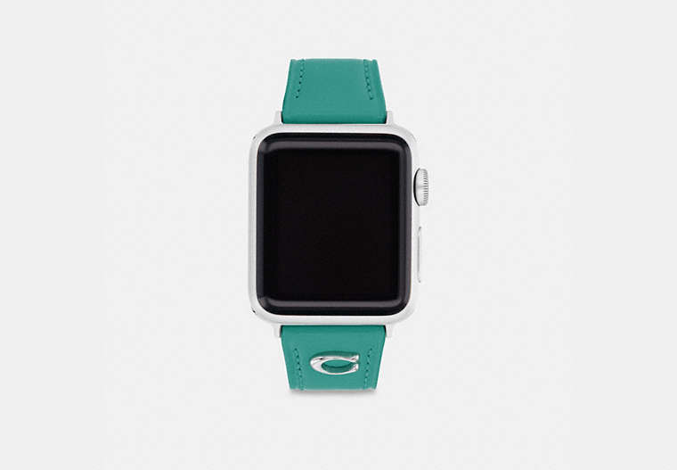 COACH®,APPLE WATCH® STRAP, 38MM, 40MM AND 41MM,Leather,Bright Green,Front View image number 0