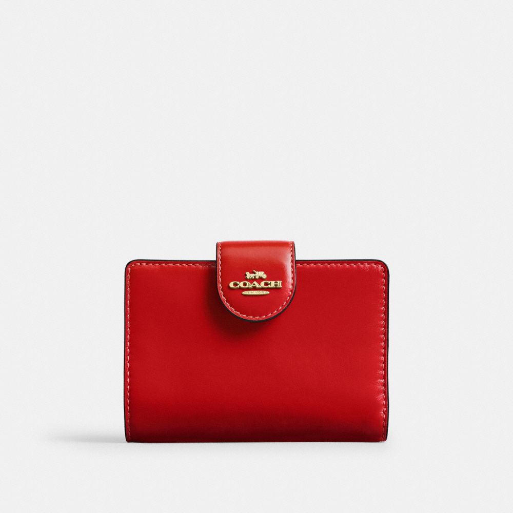 COACH®,MEDIUM CORNER ZIP WALLET,Leather,Bi Fold,Logo,Gold Metal,Casual,,Front View