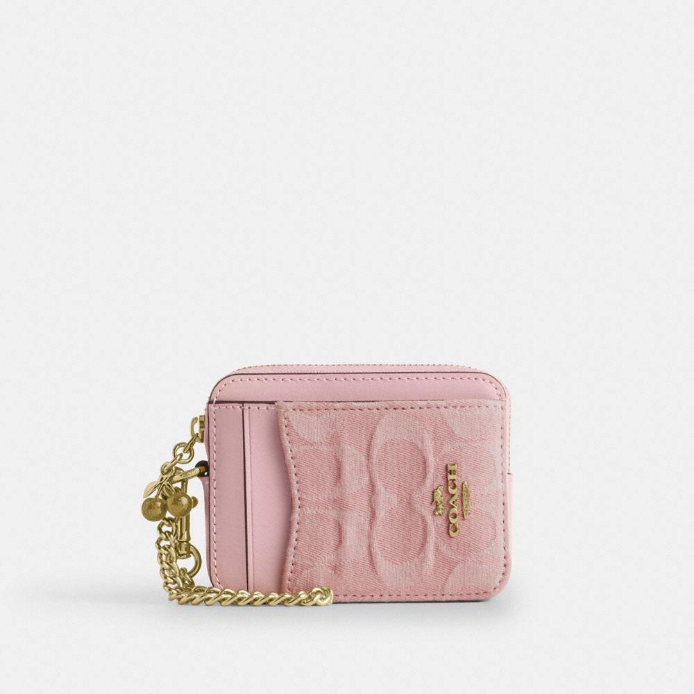 COACH®,Zip Card Case In Signature Denim With Charm,,Front View