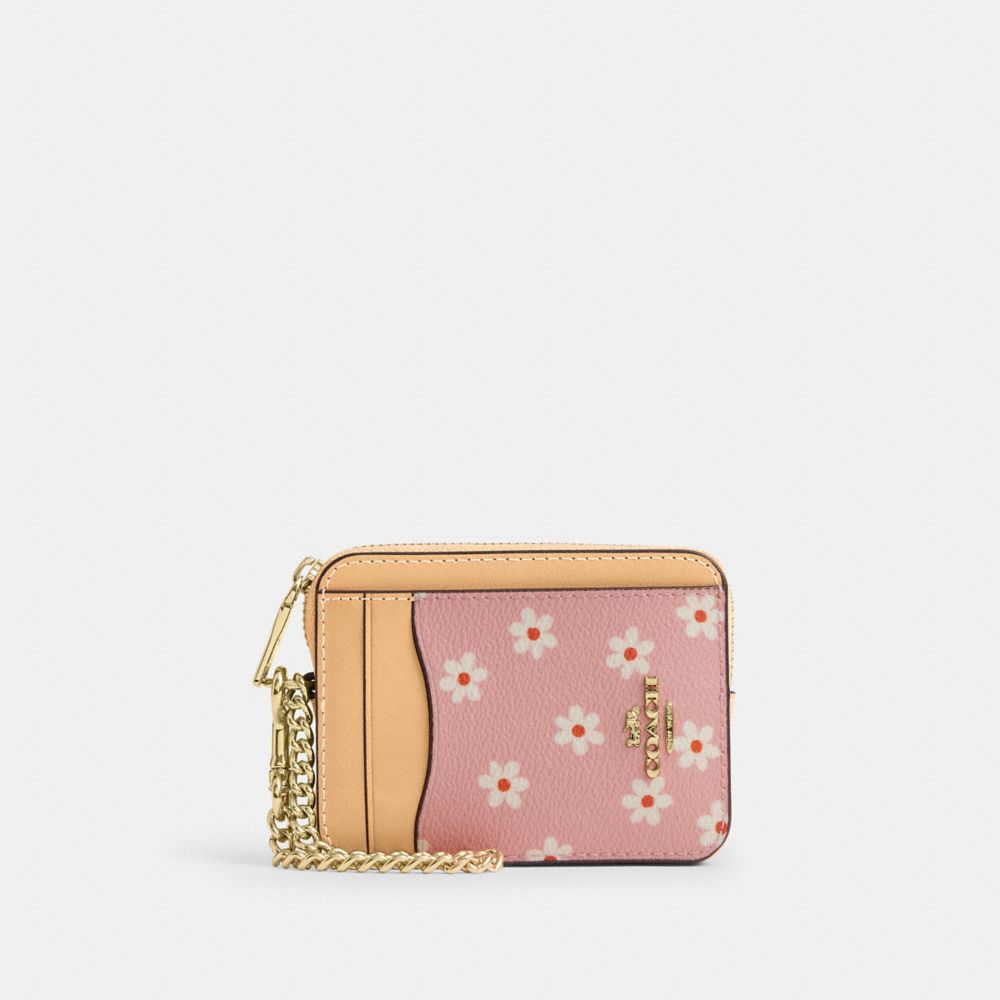 COACH®,Zip Card Case With Floral Print,,Front View