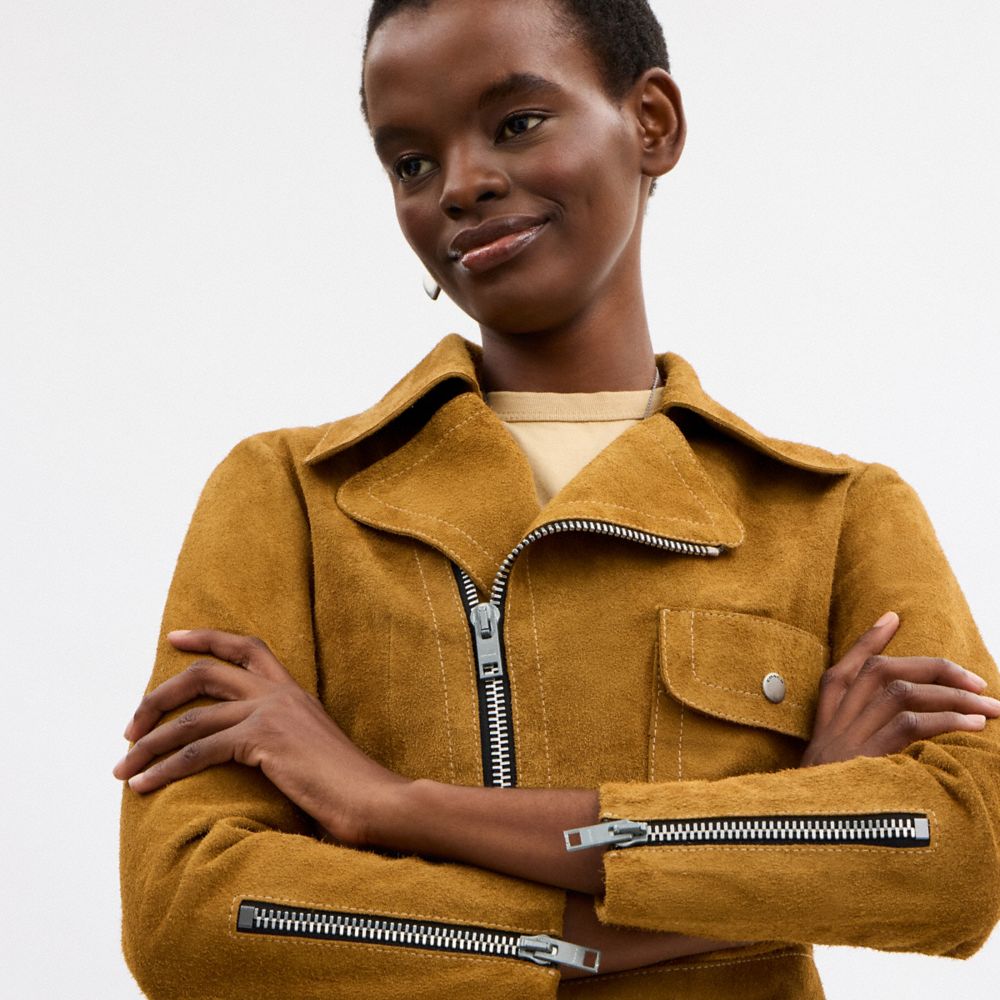 Coach Buy Now Asymmetrical Suede Jacket In Brown