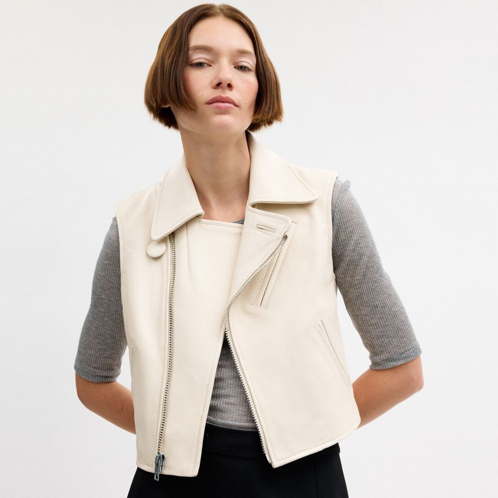 Женские жилеты Coach Leather Moto Vest — фото 4