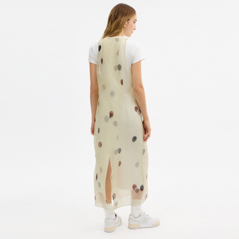 COACH®,Printed Organza Balloon Dress,Cotton,Silk,Organza,Column,T Shirt,Bow,Layered,Mixed Media,Sheer,Color Block,Casual,Yellow,Scale View