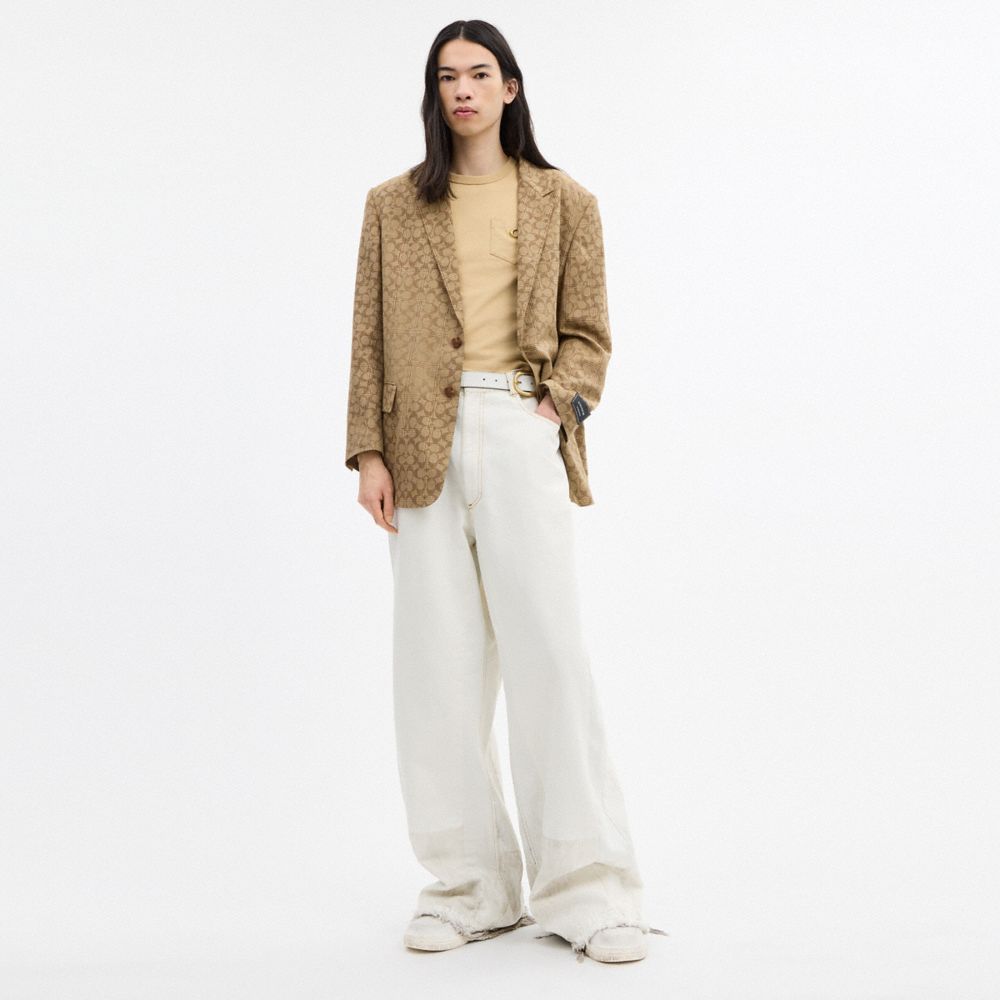 COACH®,Signature Blazer,Recycled Polyester,Viscose,Polyester,Sports Coat,Logo,Tag Embellishment,Eco-Friendly,Casual,Brown,Scale View