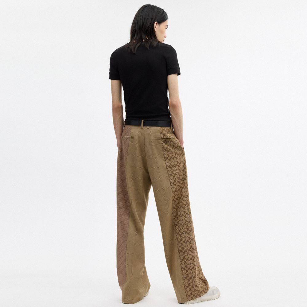 COACH®,Mashup Yarn Dye Trousers,Viscose,Wool,Polyester,Wide Leg,Trouser,Logo,Pattern,Casual,Brown,Scale View