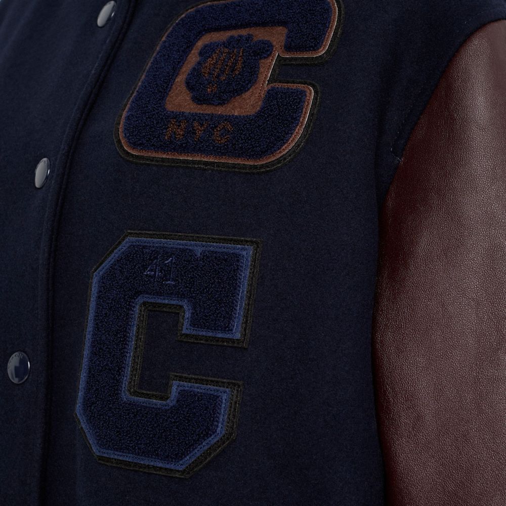 COACH®,Restored Oversized Classic Varsity Jacket In Recycled Wool And Recycled Polyester,,Scale View