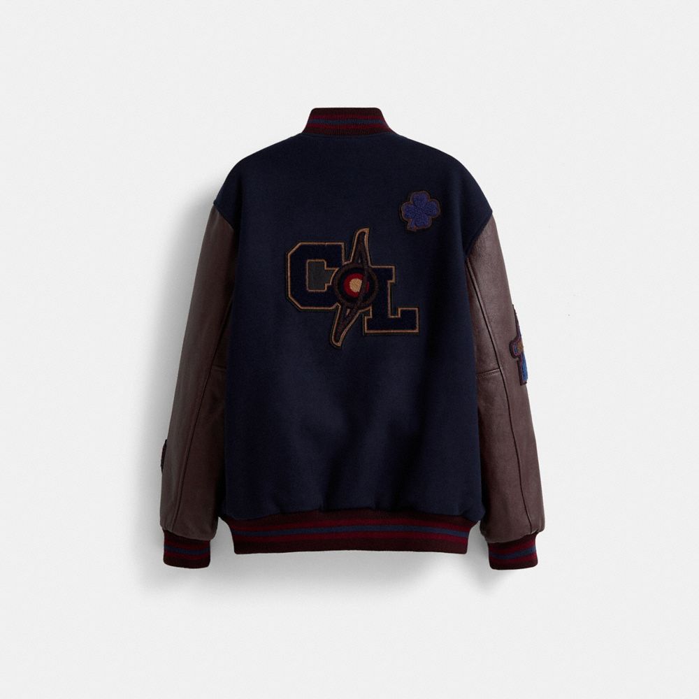 COACH®,Restored Oversized Classic Varsity Jacket In Recycled Wool And Recycled Polyester,,Back View