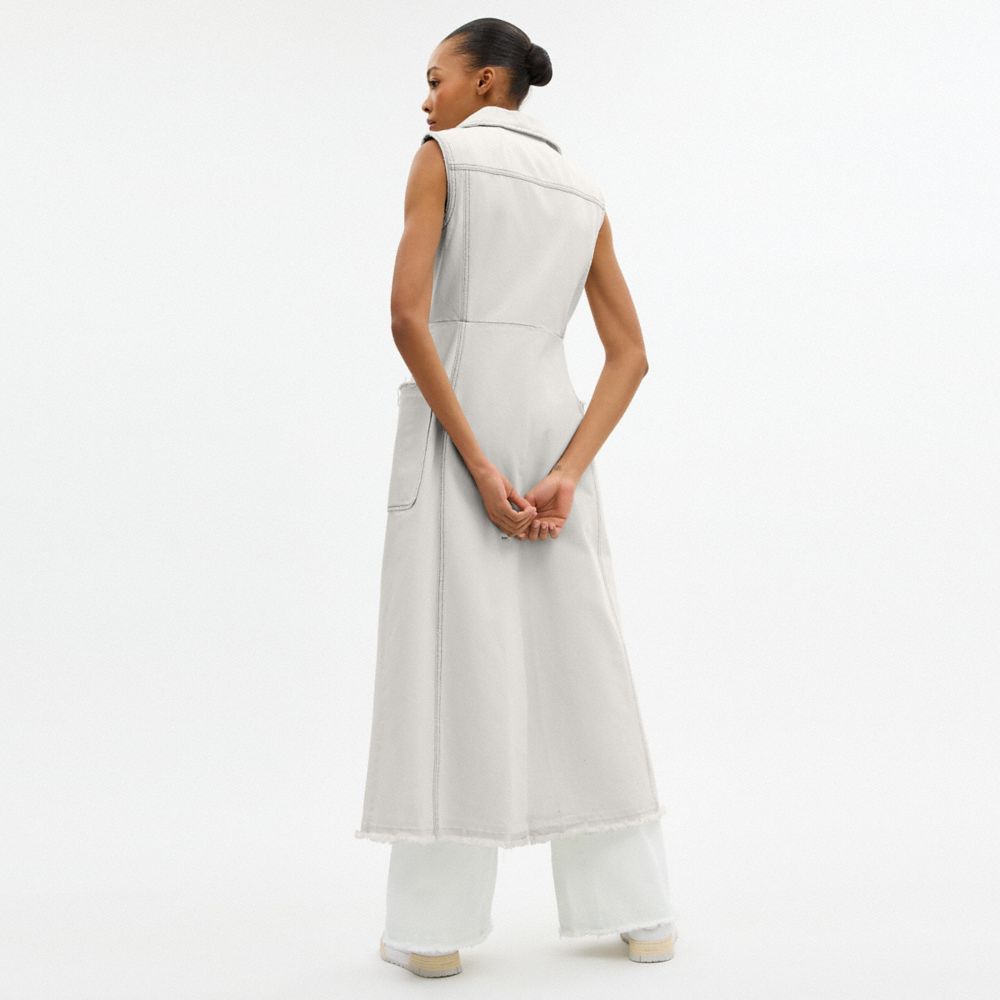 COACH®,Sleeveless Denim Coat,Cotton,Polyester,Lining Cotton,Vest,Frayed,Raw Seam,Stitching,Casual,White,Scale View