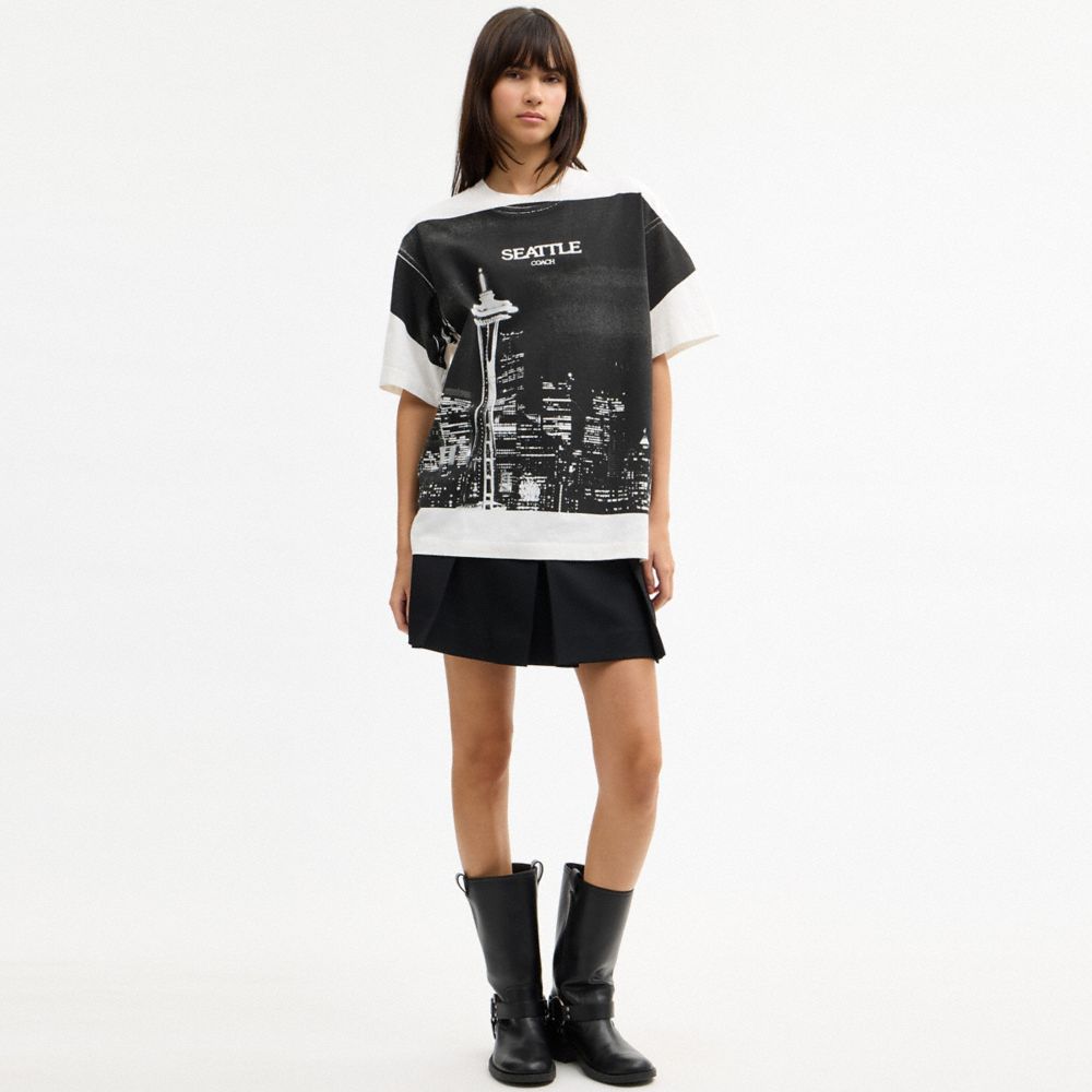 COACH®,Seattle Postcard Relaxed T-Shirt,Cotton,T Shirt,Color Block,Casual,Black,Scale View