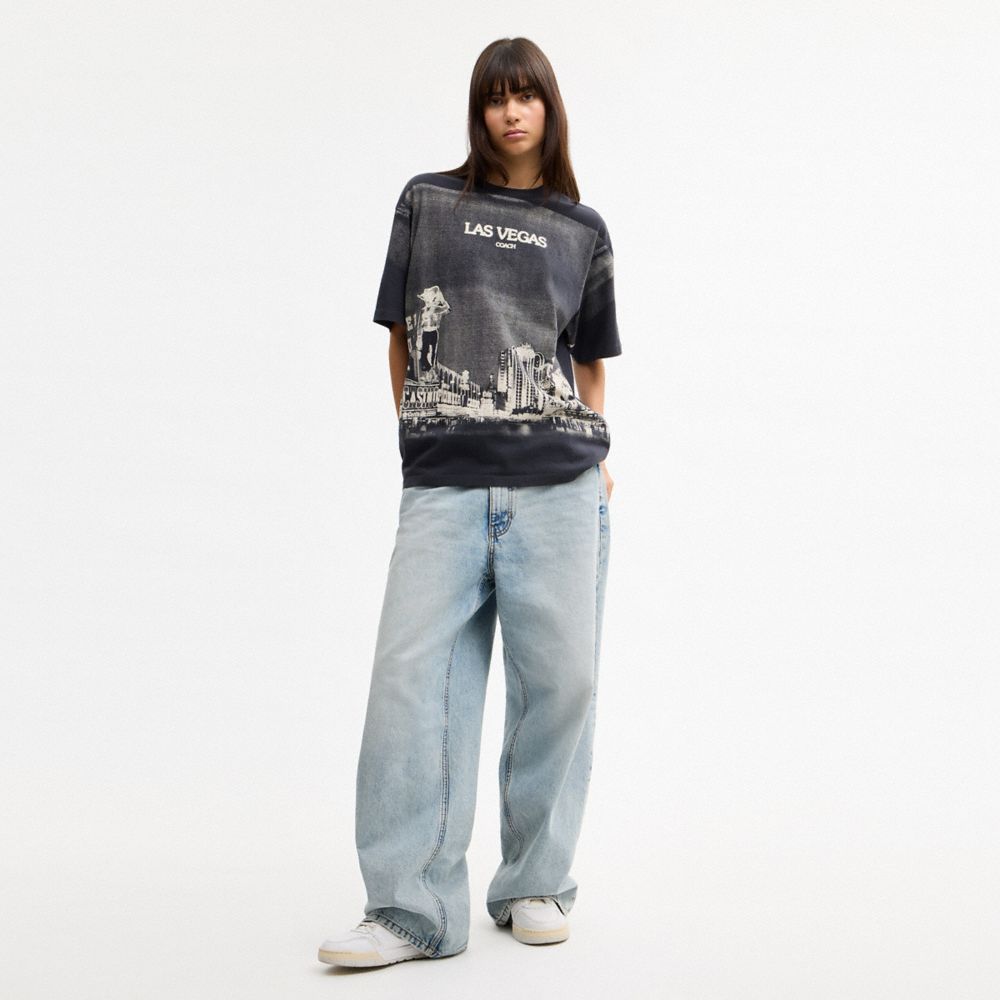 COACH®,Las Vegas Postcard Relaxed T-Shirt,Cotton,T Shirt,Casual,Gray,Scale View