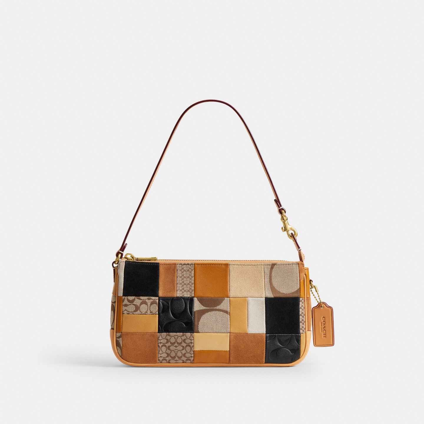 Женская сумка Coach Plaza Bag 25 With Patchwork, цвет: Латунный / Коричневый разноцветный — фото 1
