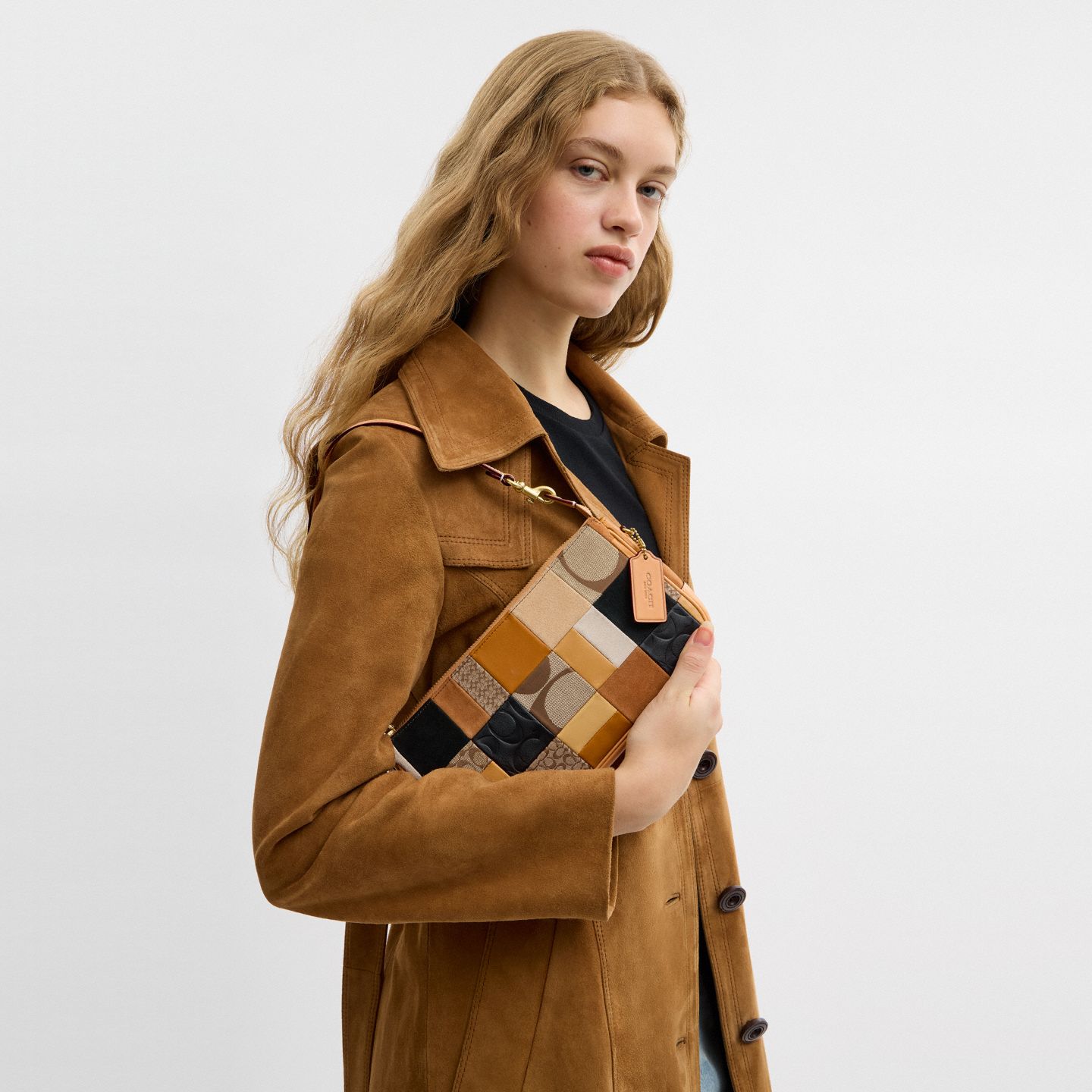 Женская сумка Coach Plaza Bag 25 With Patchwork, цвет: Латунный / Коричневый разноцветный — фото 6
