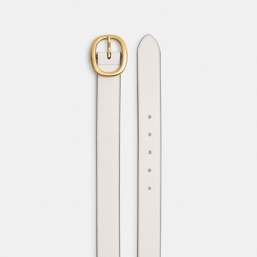 COACH®,Oval Buckle Belt, 32 Mm,Calfskin Leather,Standard,Brass Gold,Casual,White,Angle View