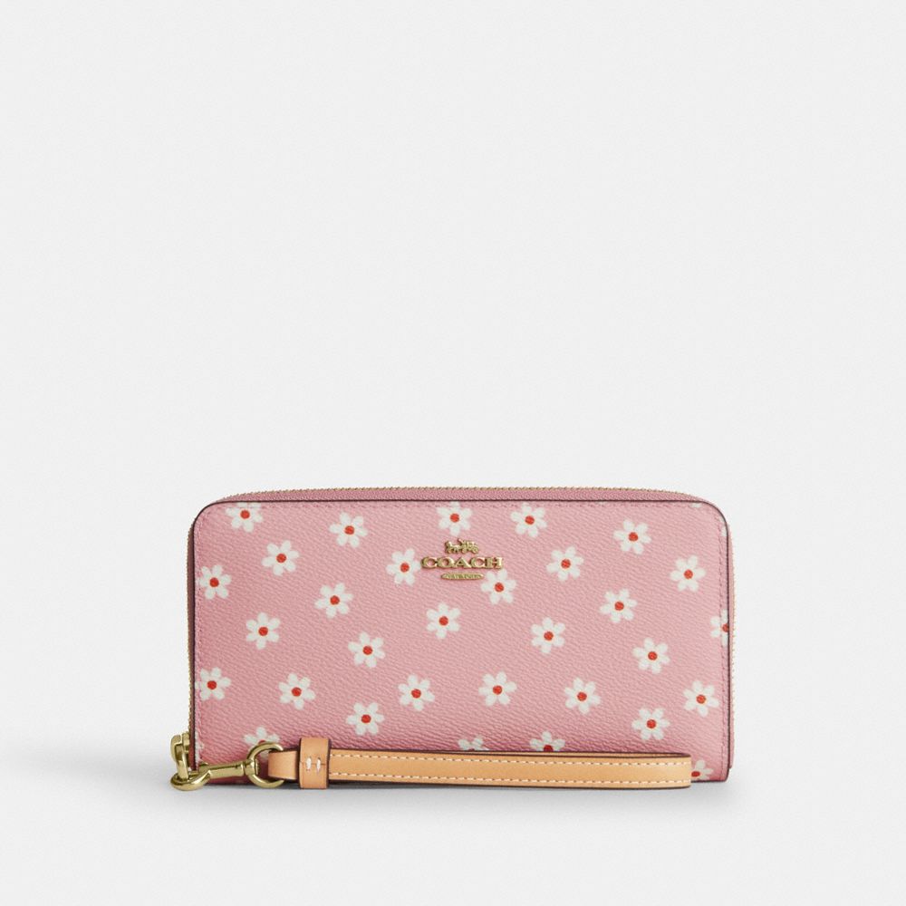 COACH®,Long Zip Around Wallet With Floral Print,,Front View