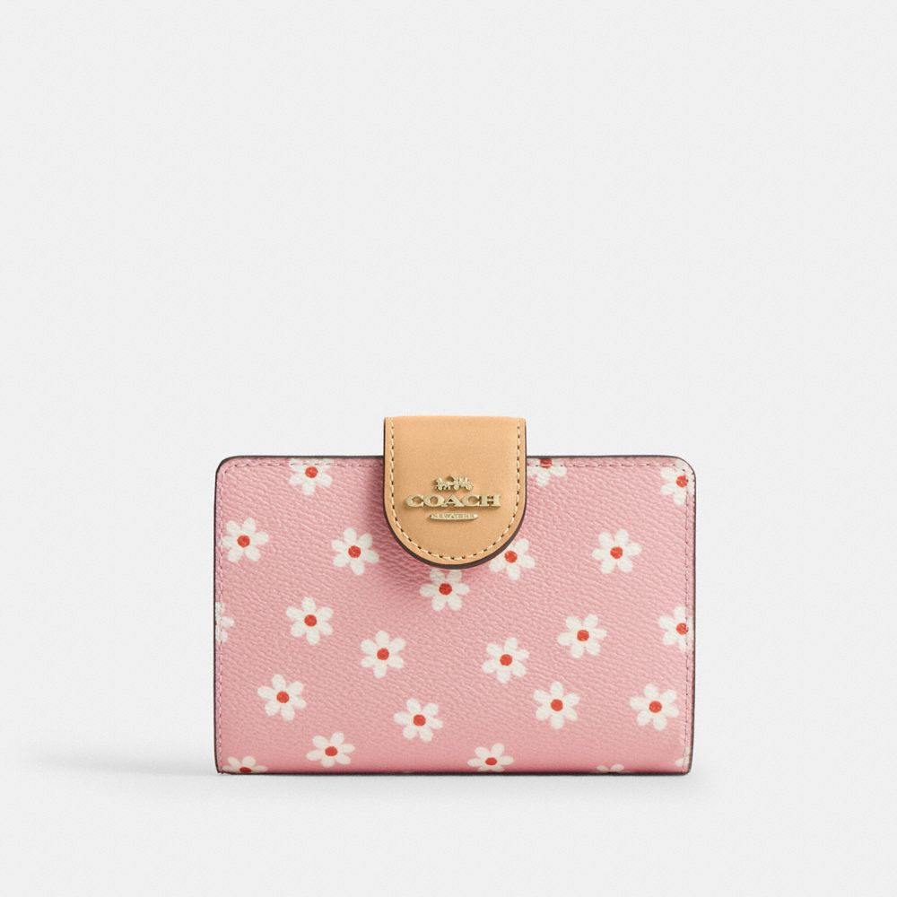 COACH®,Medium Corner Zip Wallet With Floral Print,,Front View