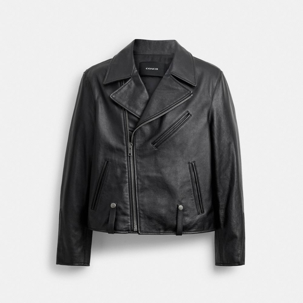 COACH®,Shrunken Leather Biker Jacket,,Front View