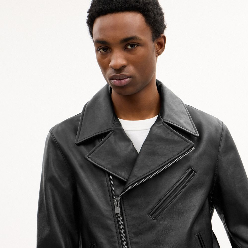 Мужские куртки Coach Shrunken Leather Biker Jacket — фото 5