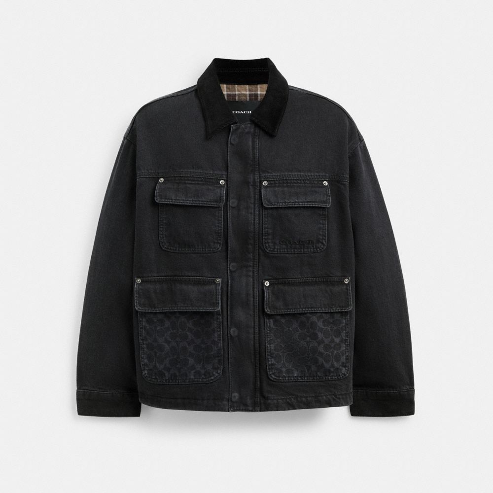 COACH®,Denim Chore Coat With Flannel Lining,,Front View