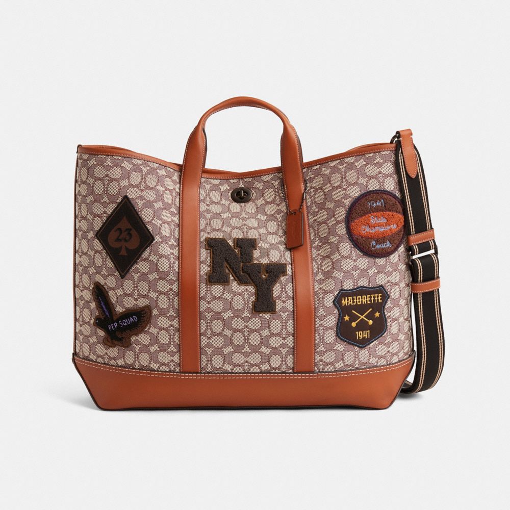 小物 coach turn rock signature book design COACH® | Restored Toby Turnlock Tote In Signature Textile Jacquard