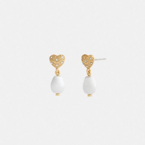 Coach Heart Pearl Drop Earrings