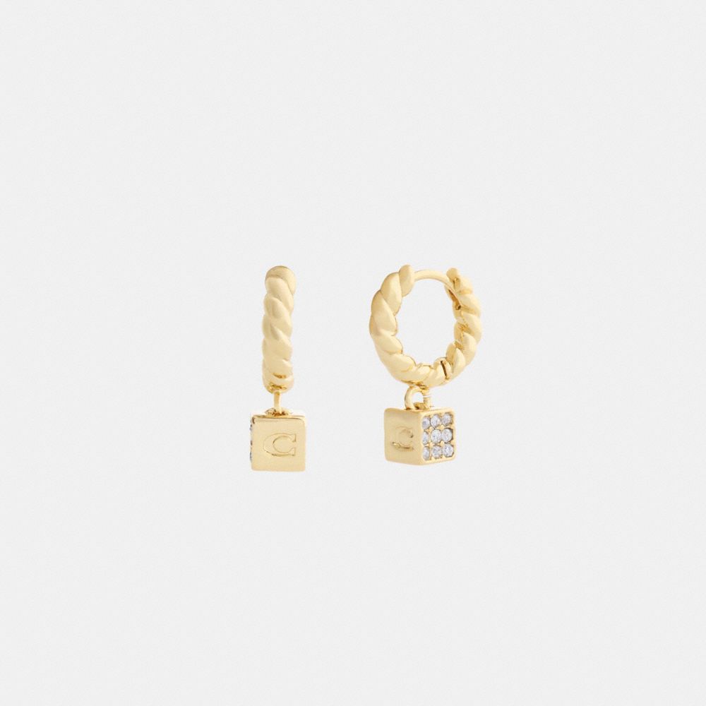 COACH&reg;,Pav&eacute; Signature Cube Huggie Earrings,,Front View