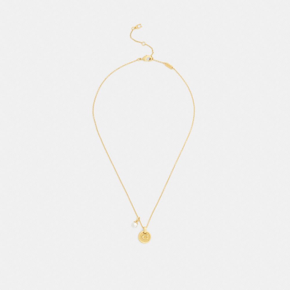 Coach Textured Signature Coin And Pearl Pendant Necklace — фото 2