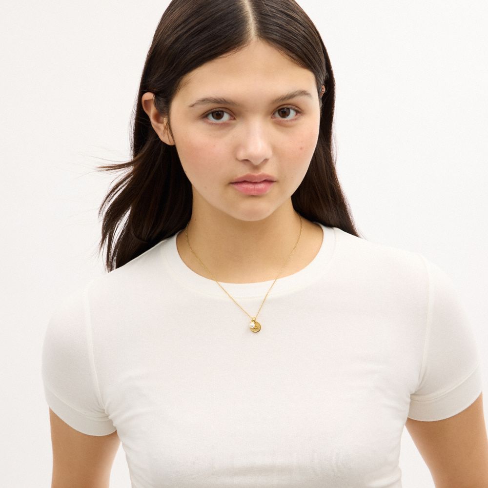 Coach Textured Signature Coin And Pearl Pendant Necklace — фото 3