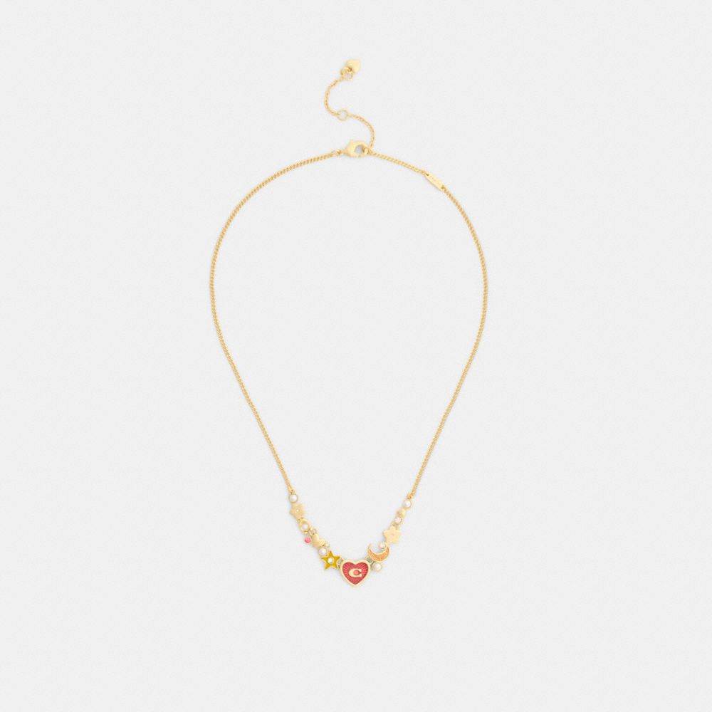 COACH®,Celestial Stars And Hearts Necklace,,Inside View,Top View