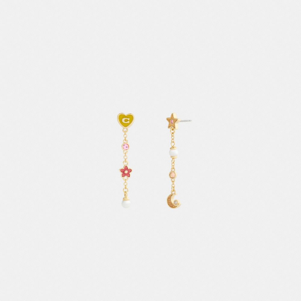 COACH®,Celestial Stars And Hearts Linear Earrings,,Front View