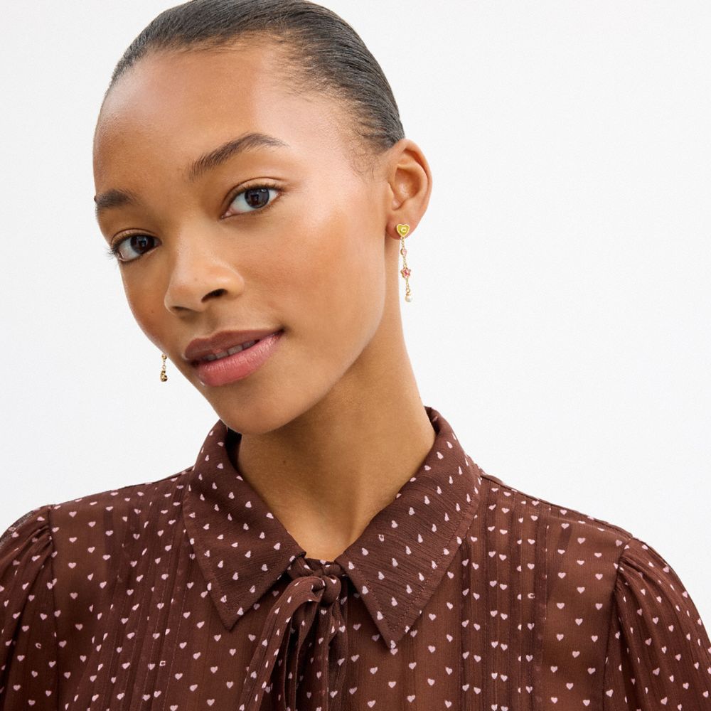 COACH®,Celestial Stars And Hearts Linear Earrings,,Detail View