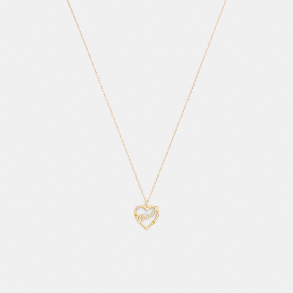 COACH®,Coach Script Heart Pendant Necklace,,Front View
