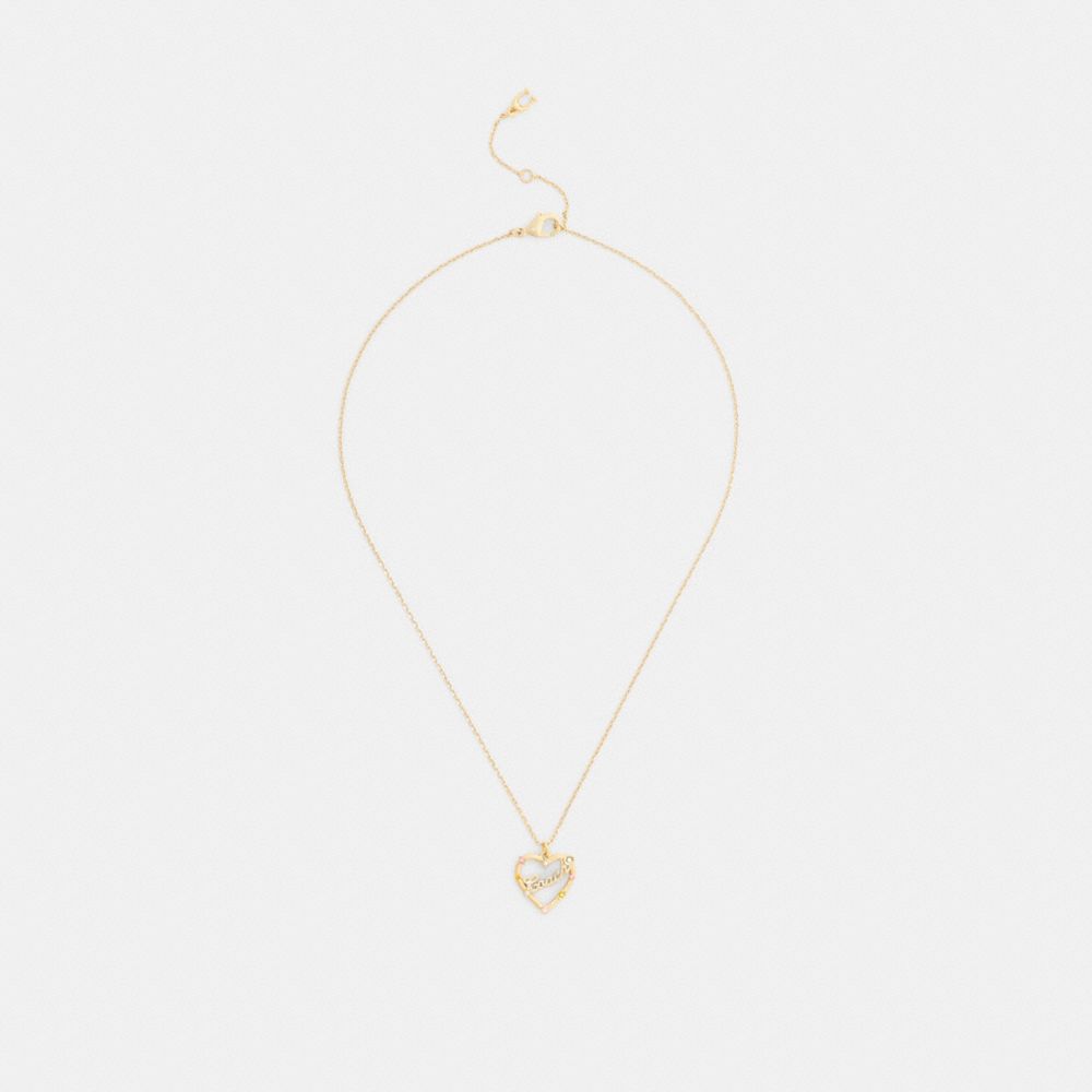COACH®,Coach Script Heart Pendant Necklace,,Inside View,Top View