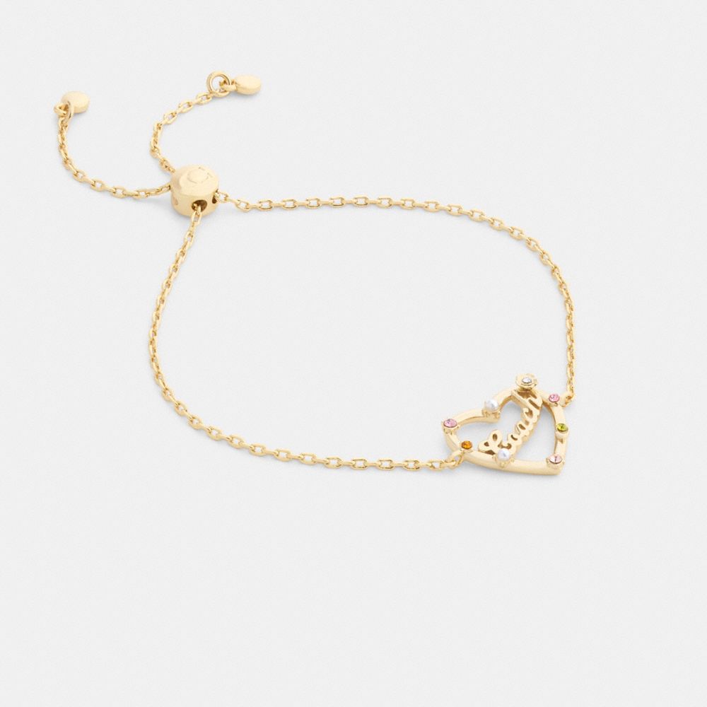 COACH®,Coach Script Heart Slider Bracelet,,Front View
