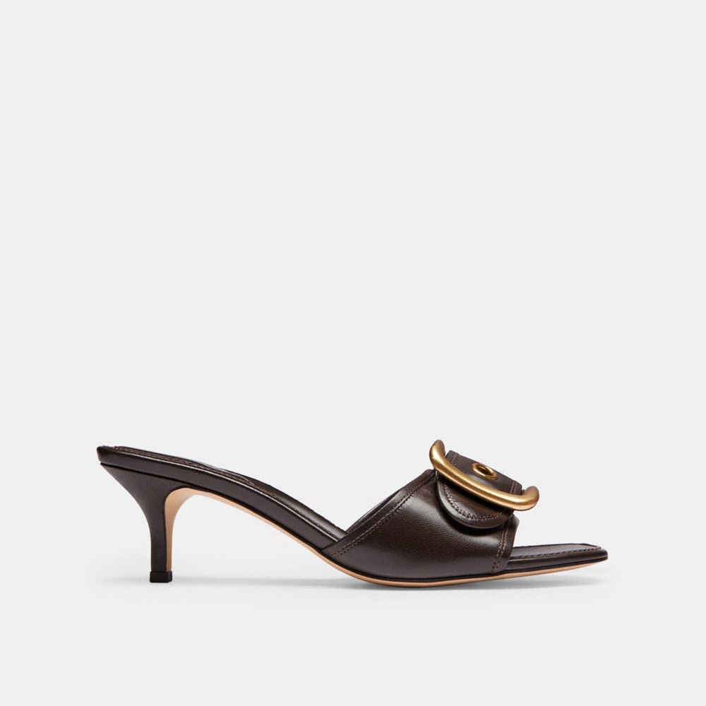 COACHÂ®,Margot Sandal With Oversized Buckle In Loved Leather,,Outsole View,,Angle View