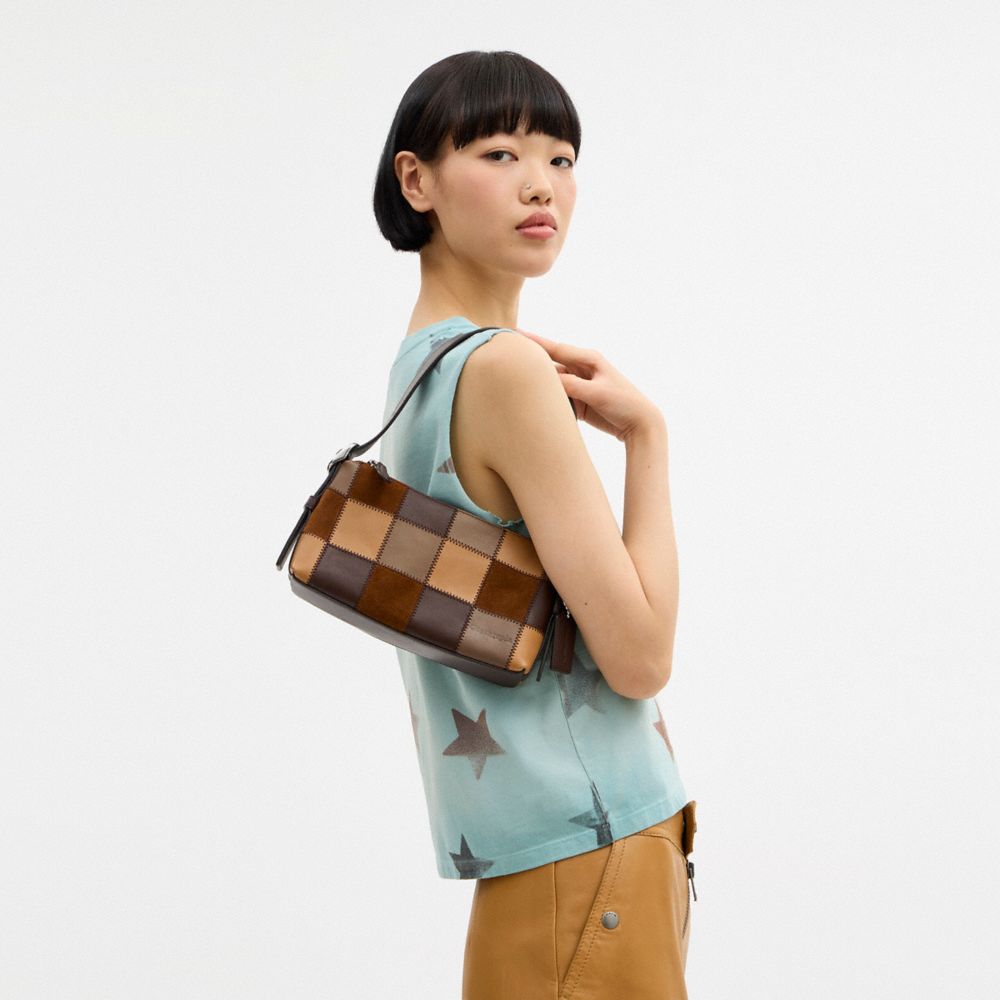 COACH®,Small Slouchy Shoulder Bag In Upcrafted Patchwork,Suede,Recycled Polyester,Leather,Shoulder Bag,Patchwork,Stitching...,Multi Color,Detail View