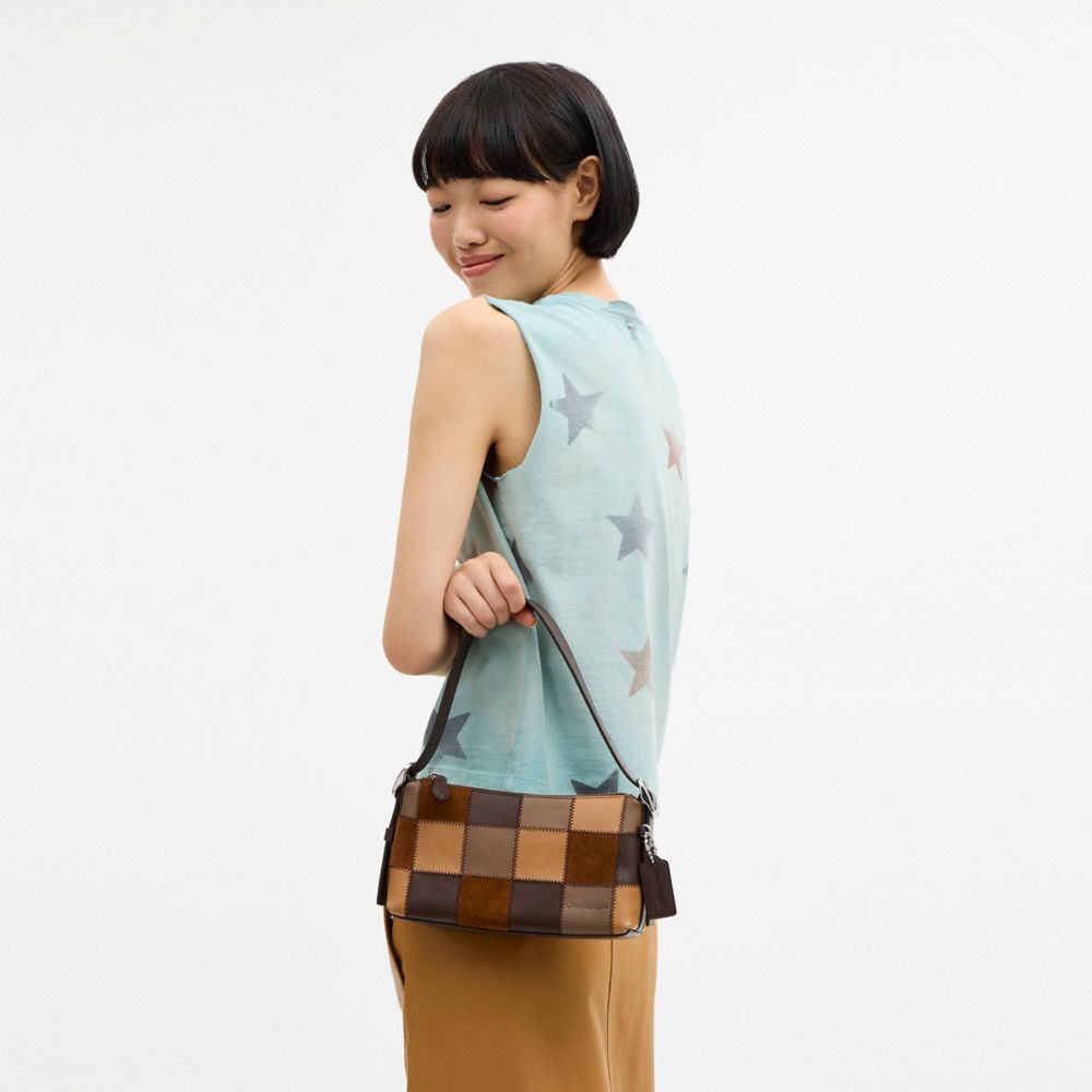 COACH®,Small Slouchy Shoulder Bag In Upcrafted Patchwork,Suede,Recycled Polyester,Leather,Shoulder Bag,Patchwork,Stitching...,Multi Color,Detail View