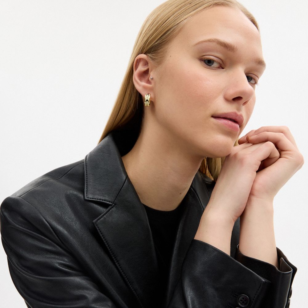 COACH®,Repeated C Huggie Earrings,,Detail View