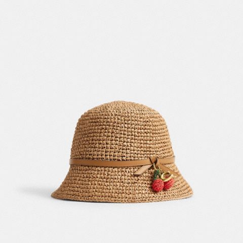 Женские головные уборы Coach Straw Bucket Hat With Cherry Detail