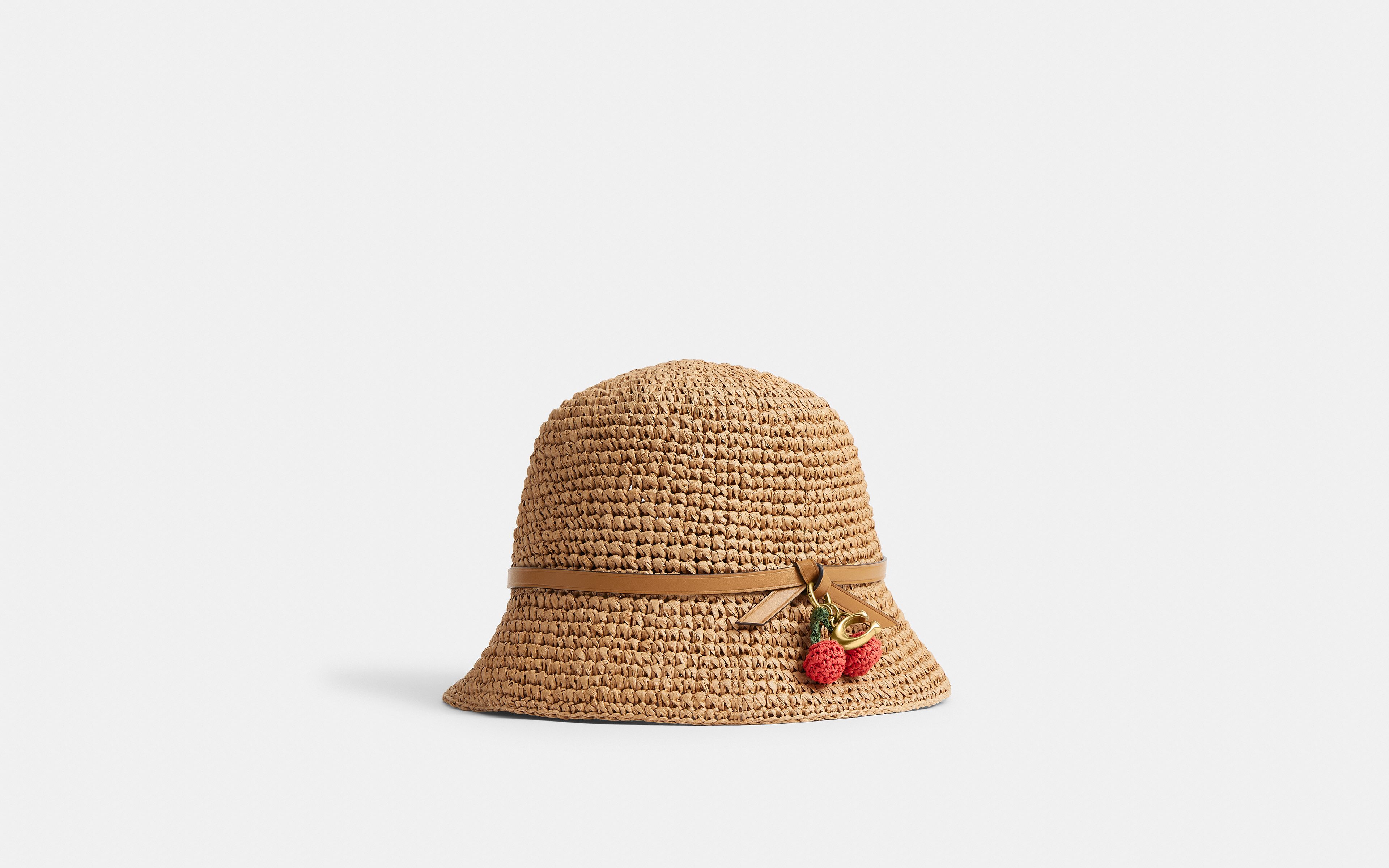 Straw Bucket Hat With Cherry Detail