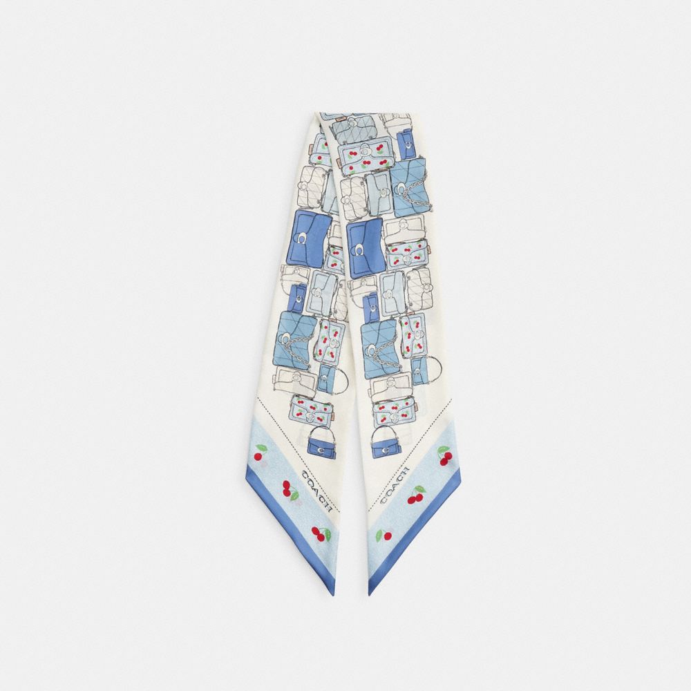 COACH®,Tabby Cherry Print Silk Wide Skinny Scarf,,Front View